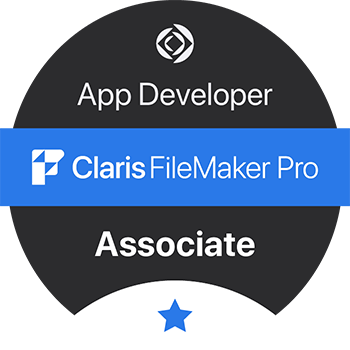 Certification badge for Claris FileMaker Pro Associate