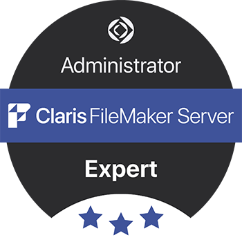 Certification badge for Claris FileMaker Server Expert
