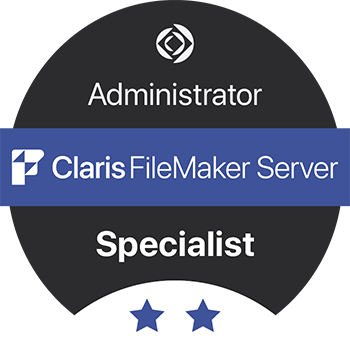 Certification badge for Claris FileMaker Server Specialist