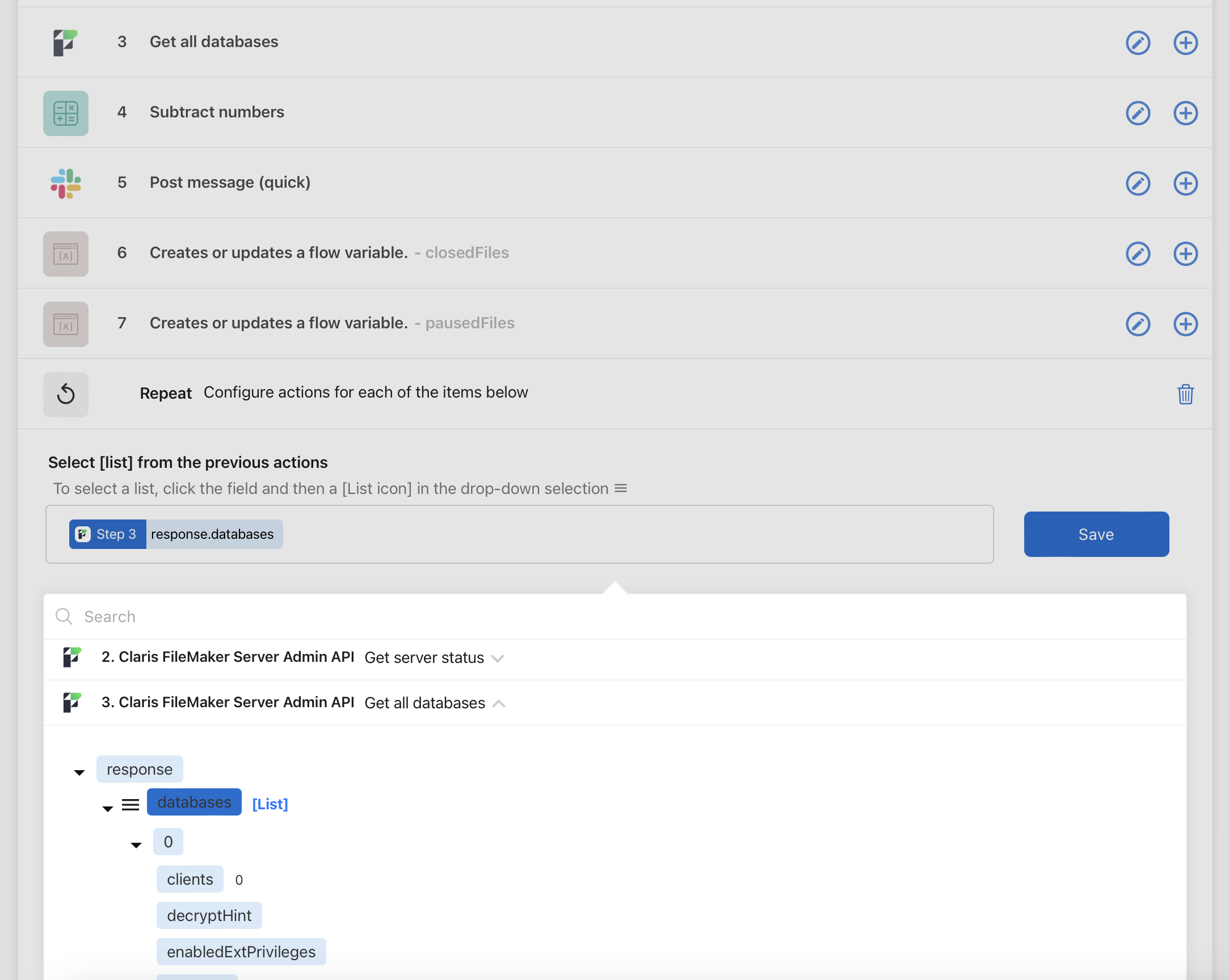 Claris Connect: FileMaker Admin API コネクタを使用してホストとデータベースを監視する